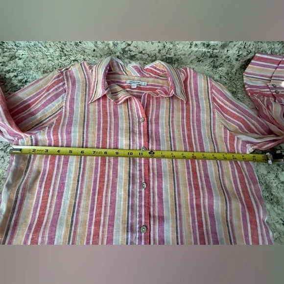 Chicos 100% Linen Striped Button Up Blouse Top Size M - Picture 9 of 11